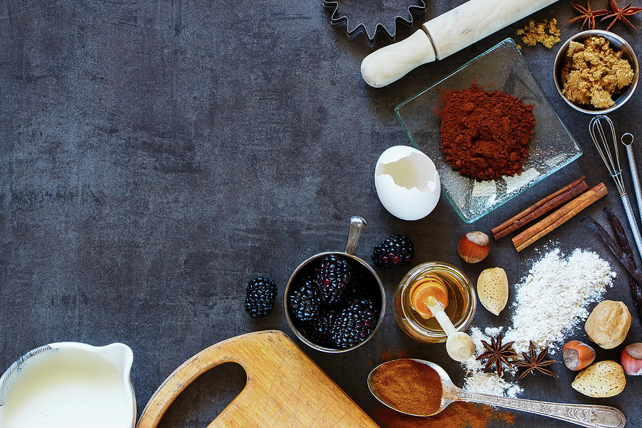 An Arrangement Of Baking Ingredients And Baking Utensils seen From Above Photograph by Yuliya Gontar