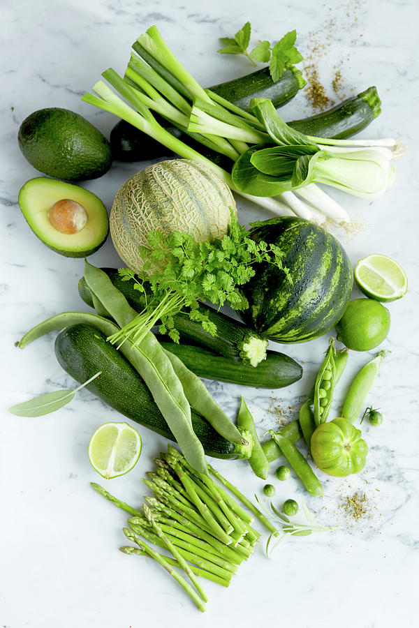 An Arrangement Of Green Foods seen From Above Photograph by Katrin Winner