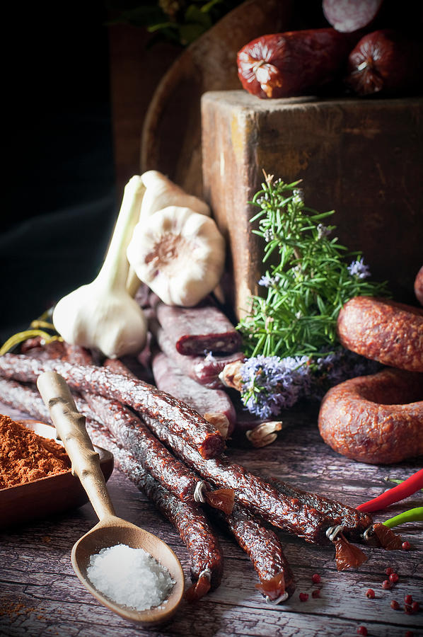 An Arrangement Of Smoked And Dried Red Venison Sausages Photograph by Tomasz Jakusz