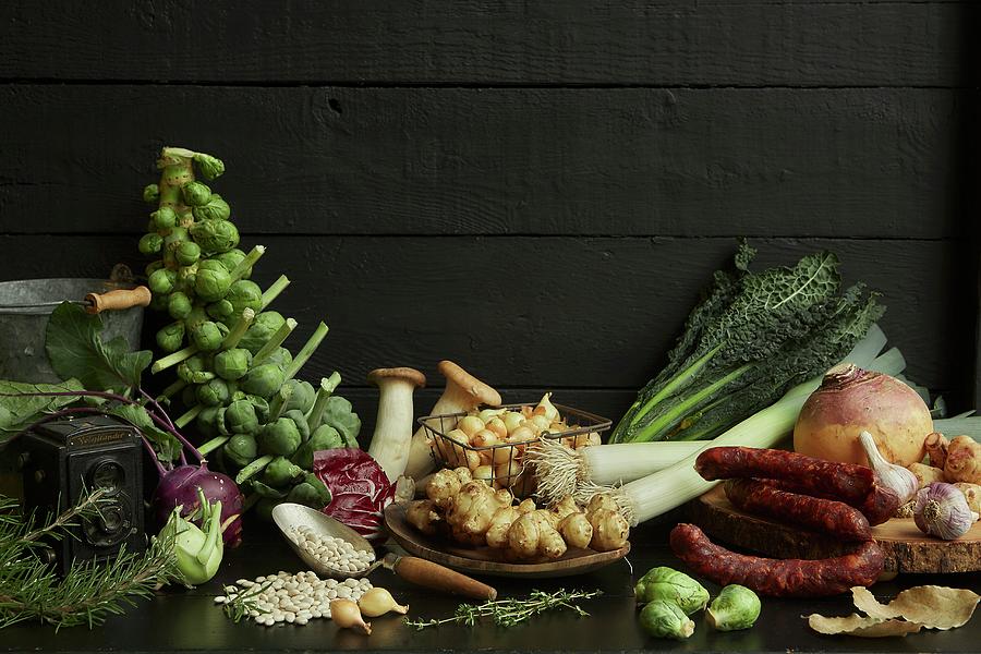 An Arrangement Of Winter Vegetables And Chorizo Photograph by Tracey Kusiewicz