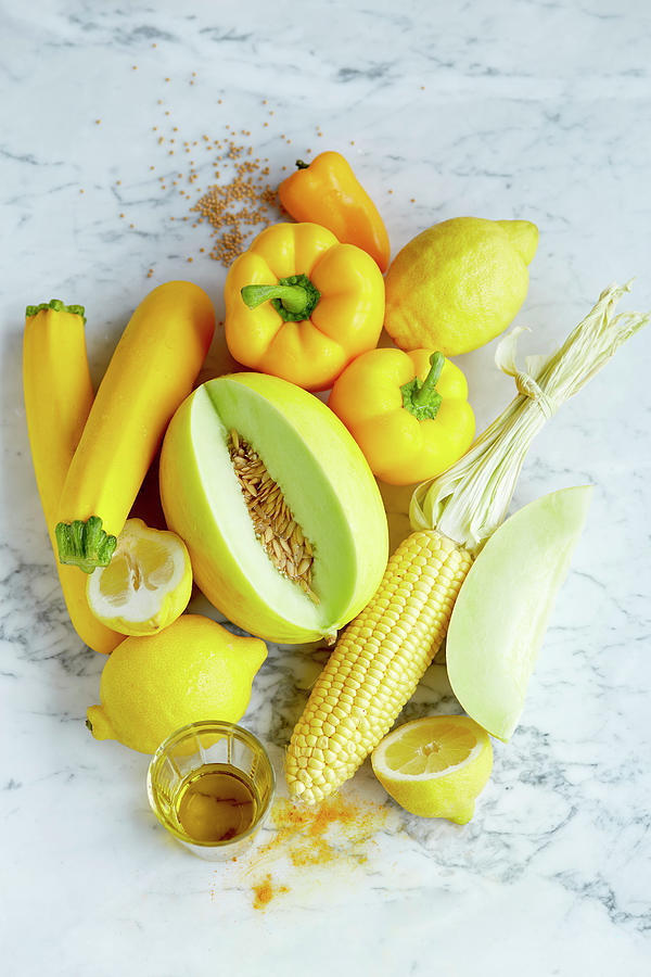 An Arrangement Of Yellow Foods seen From Above Photograph by Katrin Winner