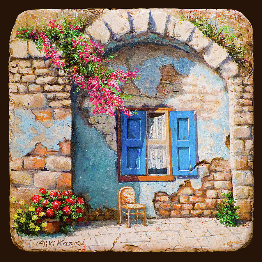 An authentic Jerusalem courtyard. Painting by Miki Karni
