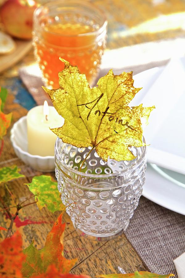 An Autumnal Dinner Celebration With A Leaf Place Setting Photograph by Andre Baranowski