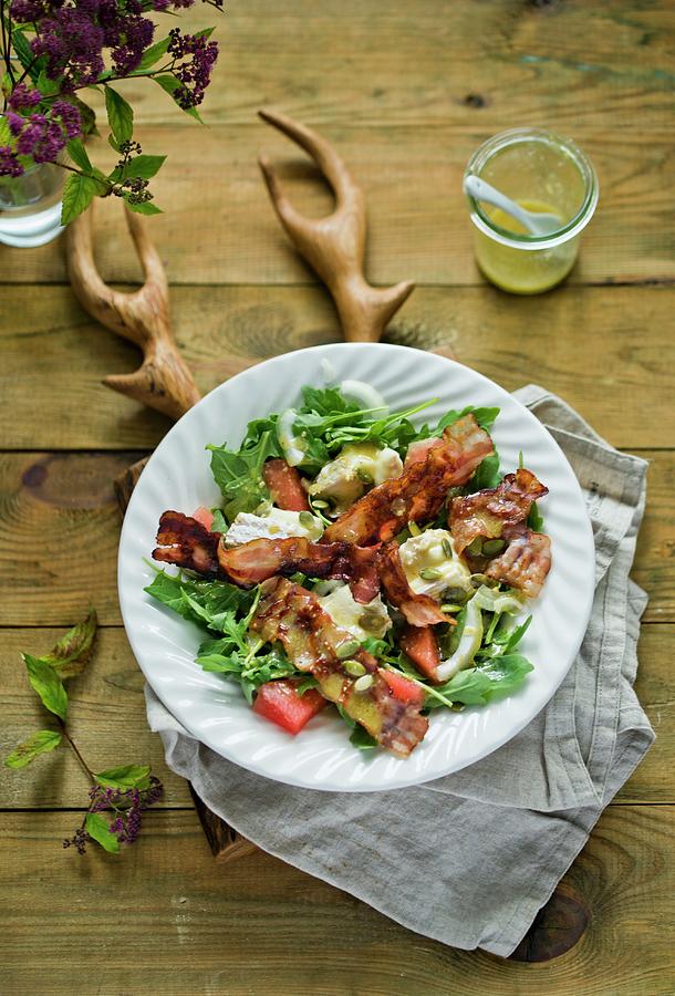 An Autumnal Rocket Salad With Bacon And Brie Photograph by Dorota Indycka