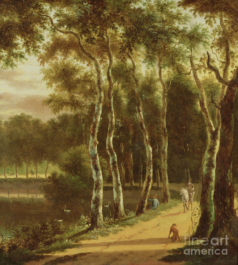 An Avenue Of Birches Beside A River Painting by Jan Hackaert