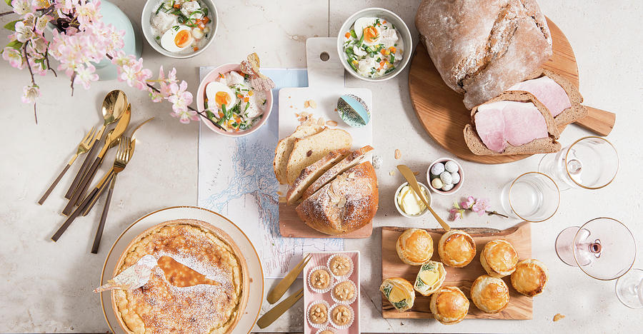 An Easter Buffet With Soup, Ham Wrapped In Bread, And Sweet And Savoury Pastries Photograph by Fotografie-lucie-eisenmann