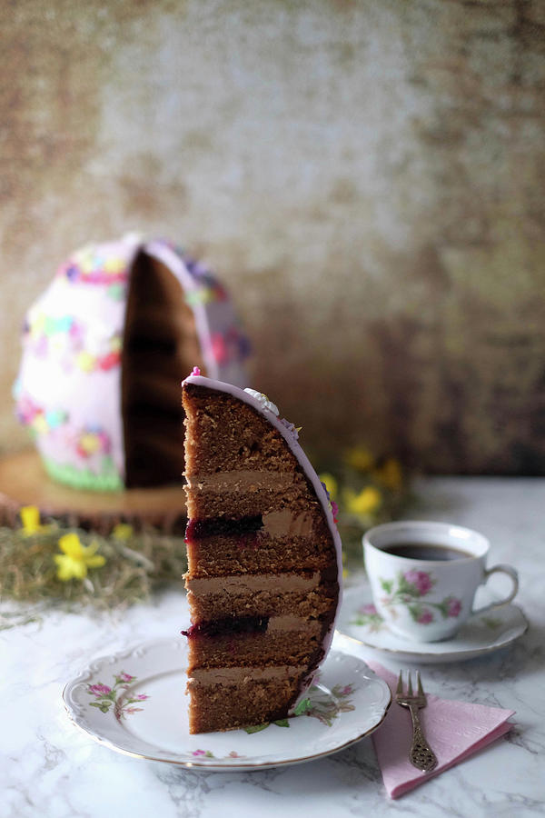 An Easter Egg Cake Made With Baileys, Chocolate And Blackberry Photograph by Marions Kaffeeklatsch