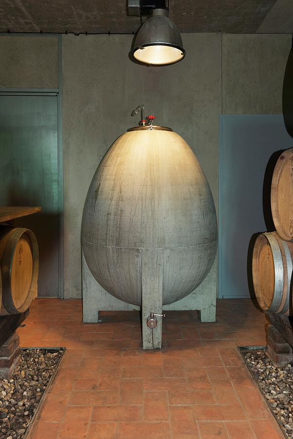 An Egg Shaped Concrete Container In A Wine Cellar At Weingut Am Stein, Wrzburg Photograph by Feig & Feig
