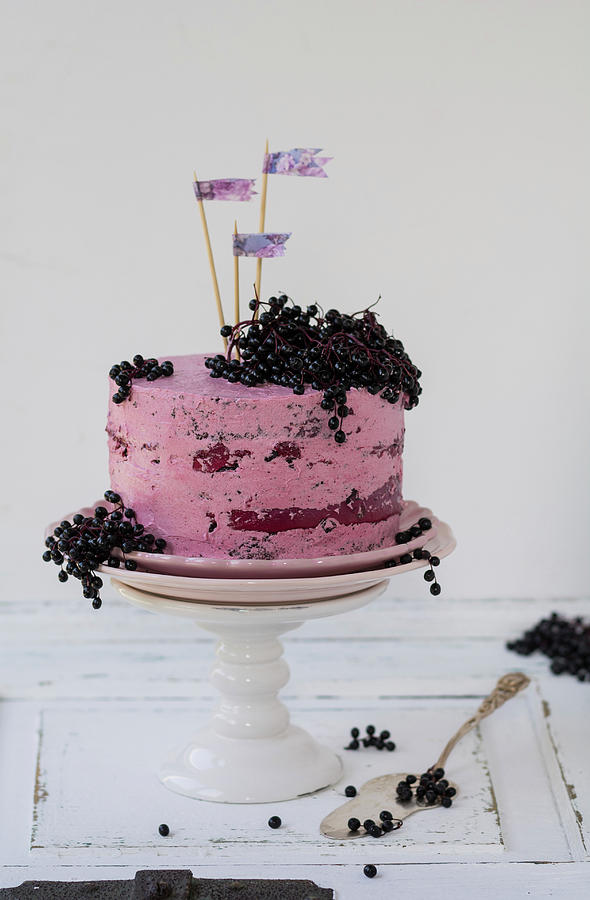 An Elderberry Cake On A Cake Stand Photograph by Joanna Lewicka