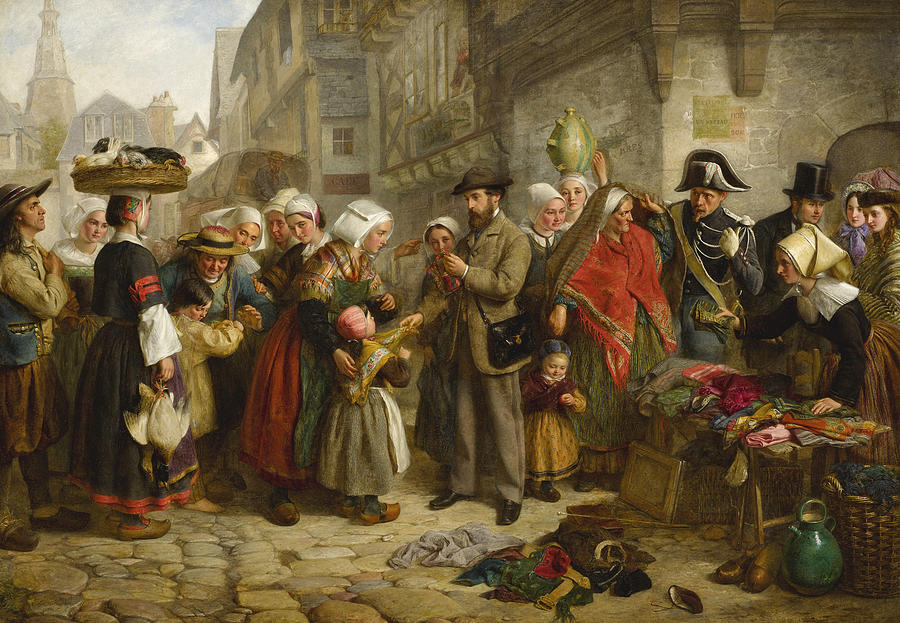 An English Artist collecting Costumes in Brittany Painting by Edward Hughes