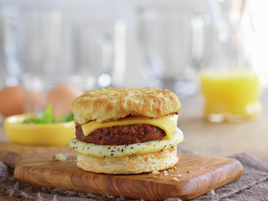 An English Muffin Burger With Egg And Cheese Photograph by Jim Scherer