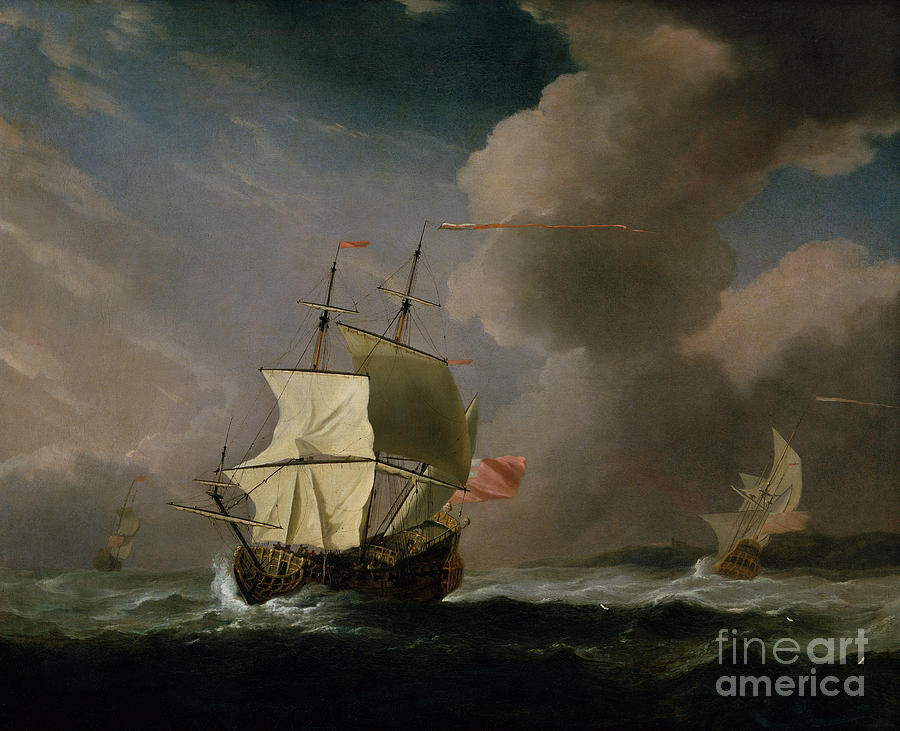 An English Two Decker In A Strong Wind With Another Ship In The Background Painting by Willem Van De Velde The Younger