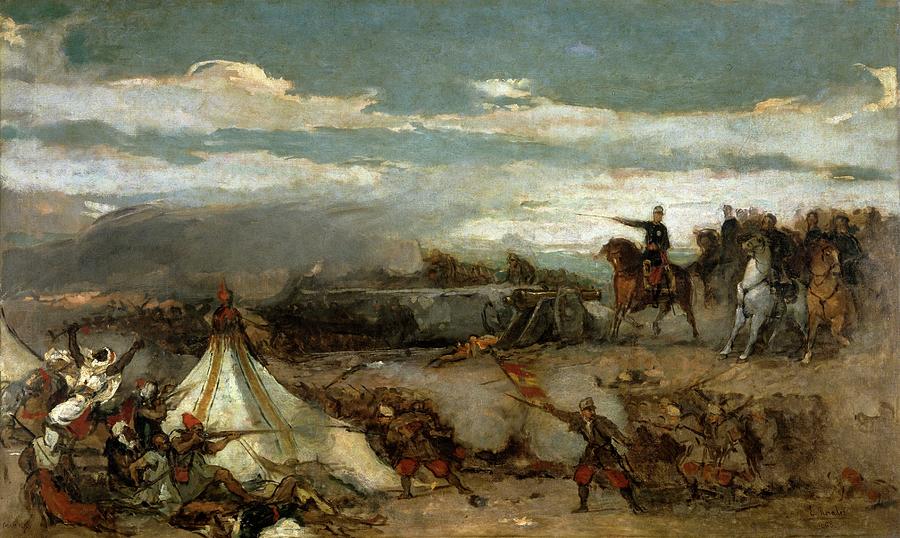 An Episode from the Battle of Tetuan, 1868, Spanish School, Oil on c... Painting by Eduardo Rosales -1836-1873-