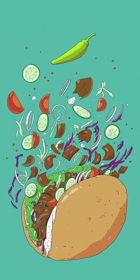 An Exploding Kebab illustration Photograph by Meshugga Illustration