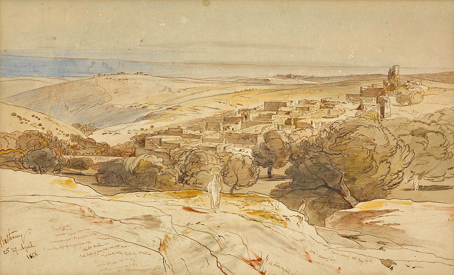 An Extensive View of Bethany Drawing by Edward Lear
