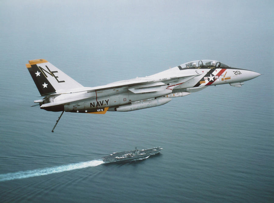 An F-14 Tomcat From Vf-2 Above The Uss Photograph by Dave Baranek