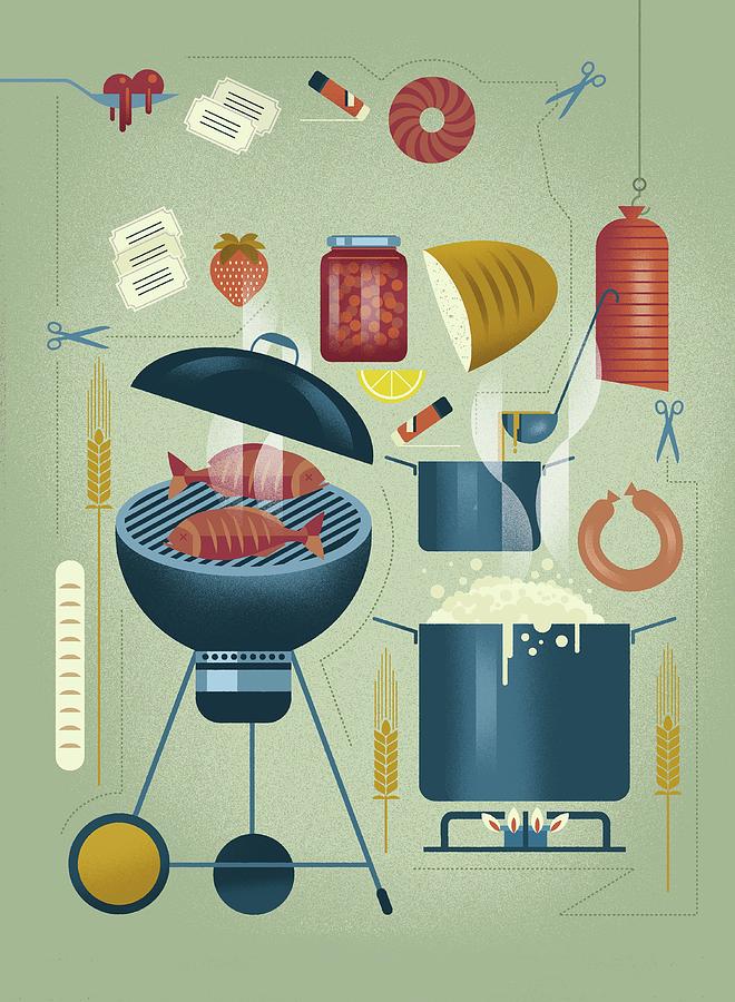 An Illustration Of Kitchen Utensils And Food On The Topic Of do It Yourself Photograph by Jalag / Dieter Braun