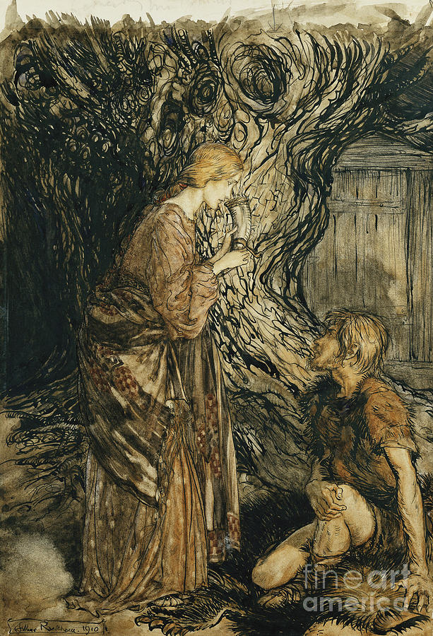 Valkyrie Drawing - An Illustration To The Rheingold And The Valkyrie: sieglinde: This Healing And Honeyed Draught Of Mead Design To Accept From Me Siegmund: Set It First To Thy Lips, 1910 by Arthur Rackham