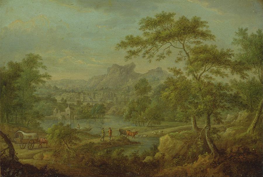 Tree Painting - An Imaginary Landscape With A Wagon And A Distant View by Thomas Smith Of Derby