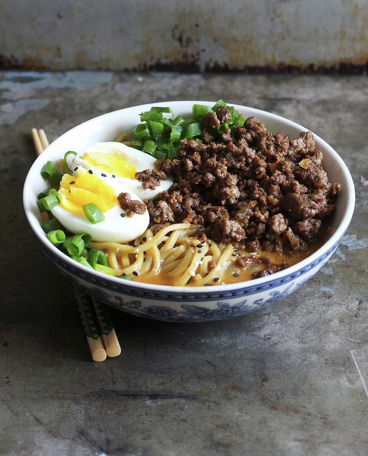 An Indonesian Dish With Mince, Noodles And Boiled Eggs Photograph by Milly Kay