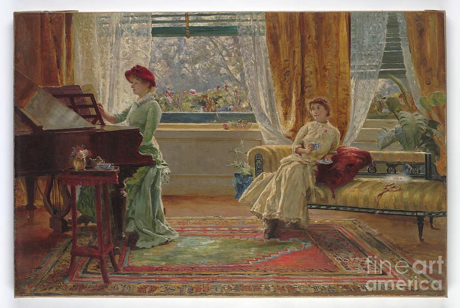 An Interior With Two Ladies, 1880 Painting by A. Trevor Haddon