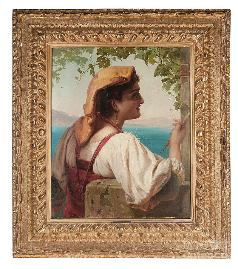 An Italian Maiden Mending Nets On The Bay Of Naples, 1872 Painting by ...