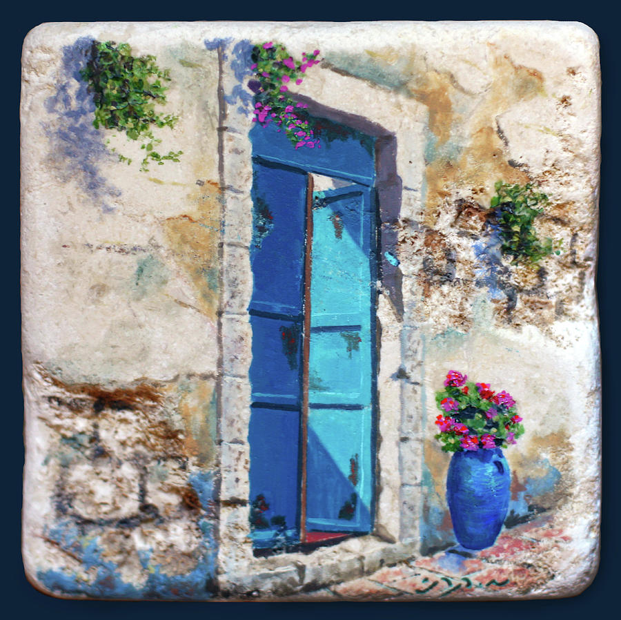 An old, authentic blue door Painting by Miki Karni