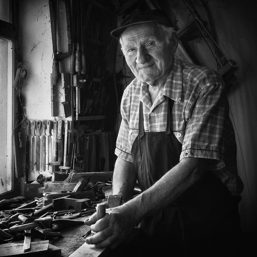 Portrait Photograph - An Old Carpenter by H?br Szabolcs