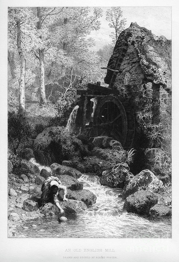 An Old English Mill, 19th Drawing by Print Collector