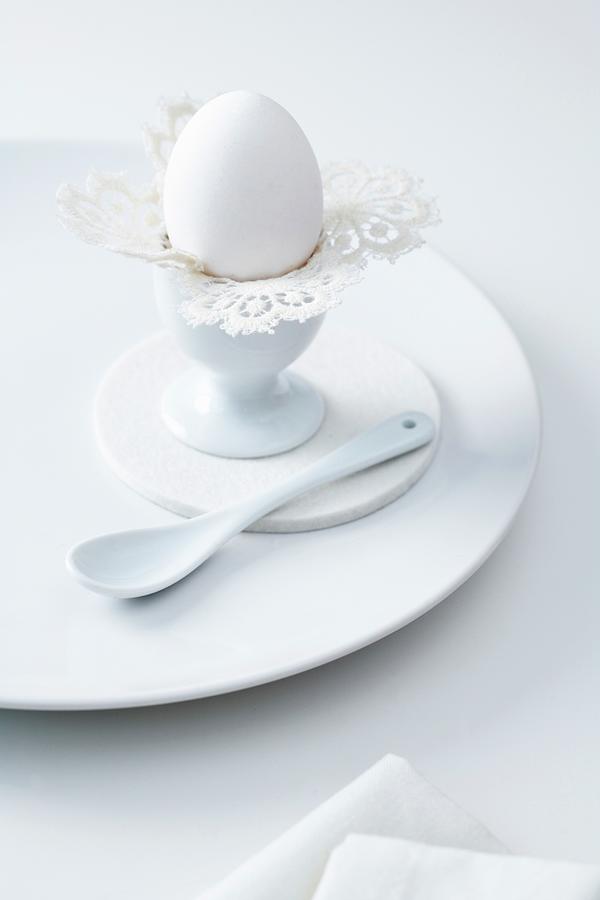 An Old-fashioned Doily As An Egg Cup Decoration Photograph by Jalag / Franziska Taube