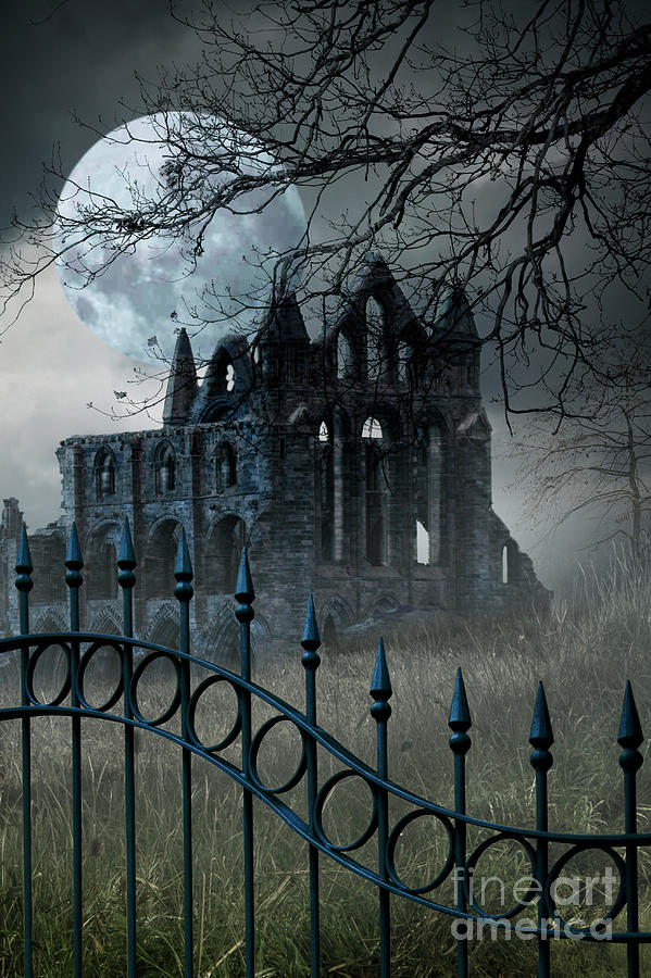 An Old Haunted Abby In The Moonlight With A Fence Photograph by Ethiriel Photography