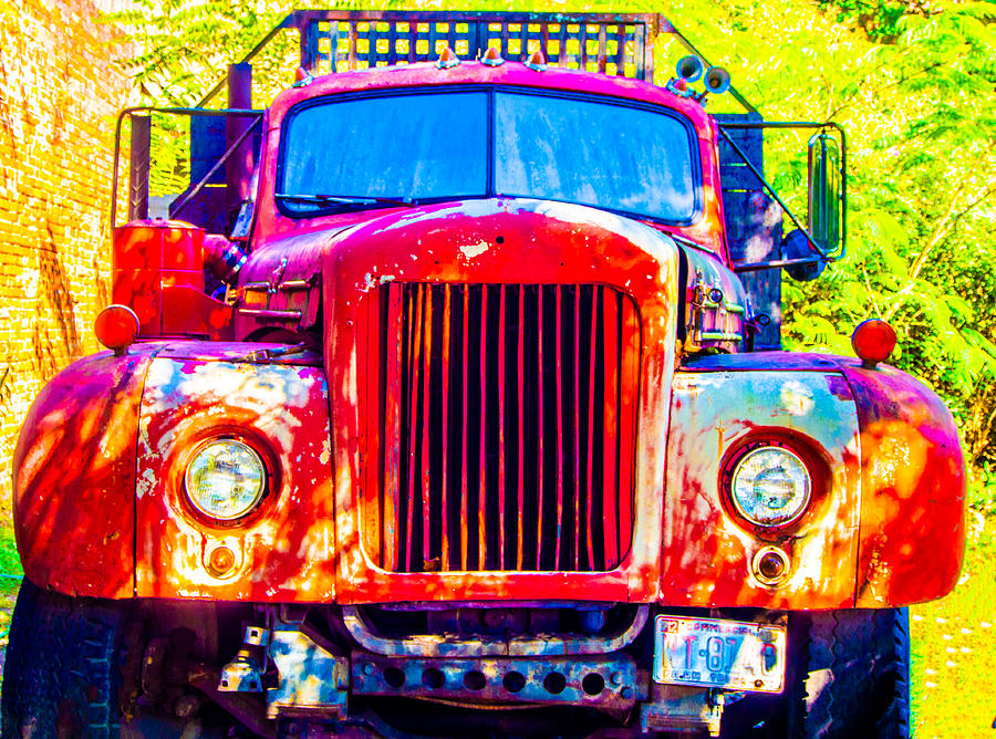 An Old Red Truck in Black Mountain, North Carolina Digital Art by L Bosco