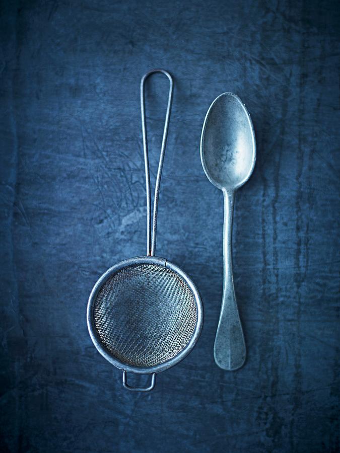 An Old Sieve And An Antique Spoon seen From Above Photograph by Myles New