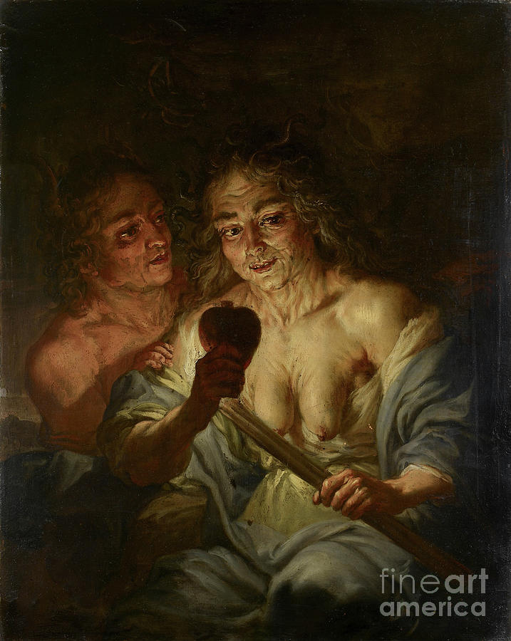 An Old Woman Holding A Heart Envy, Circa 1642 Oil On Copper Painting by Jacque De Lange