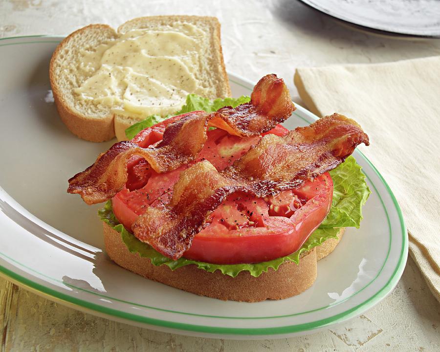 An Open Blt Sandwich With Mayonnaise Photograph by Michael S. Harrison