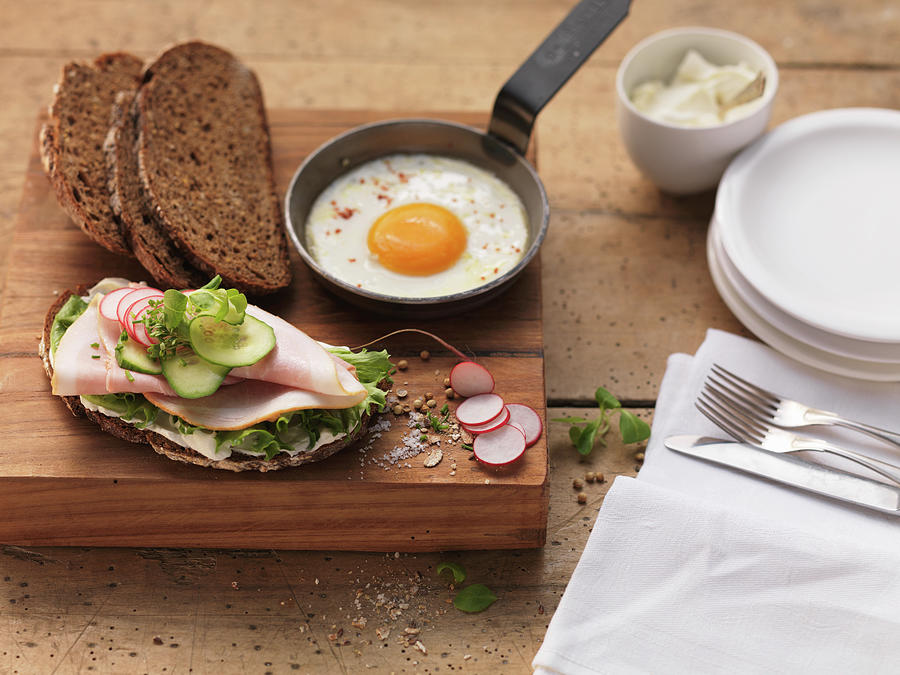 An Open Ham Sandwich And Fried Egg Photograph by Eising Studio