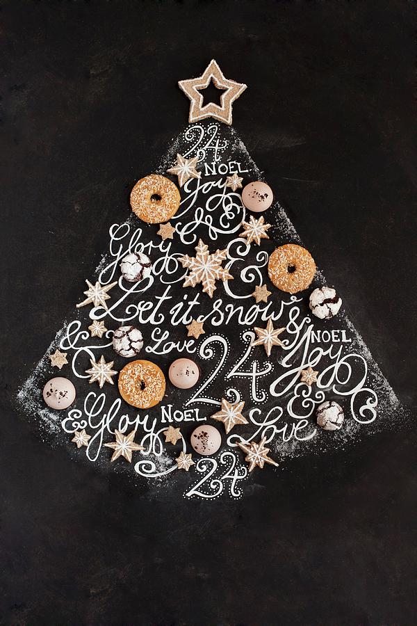An Original-looking Christmas Tree Made Of Gluten-free Biscuits And Writing Photograph by Eising Studio