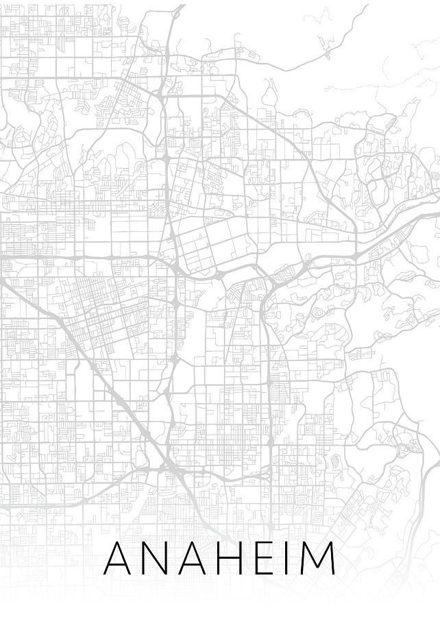Anaheim Mixed Media - Anaheim California Black and White City Street Map Series by Design Turnpike