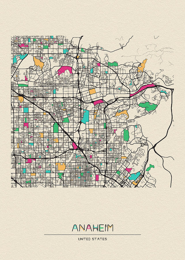 Memento Movie Digital Art - Anaheim, California City Map by Inspirowl Design