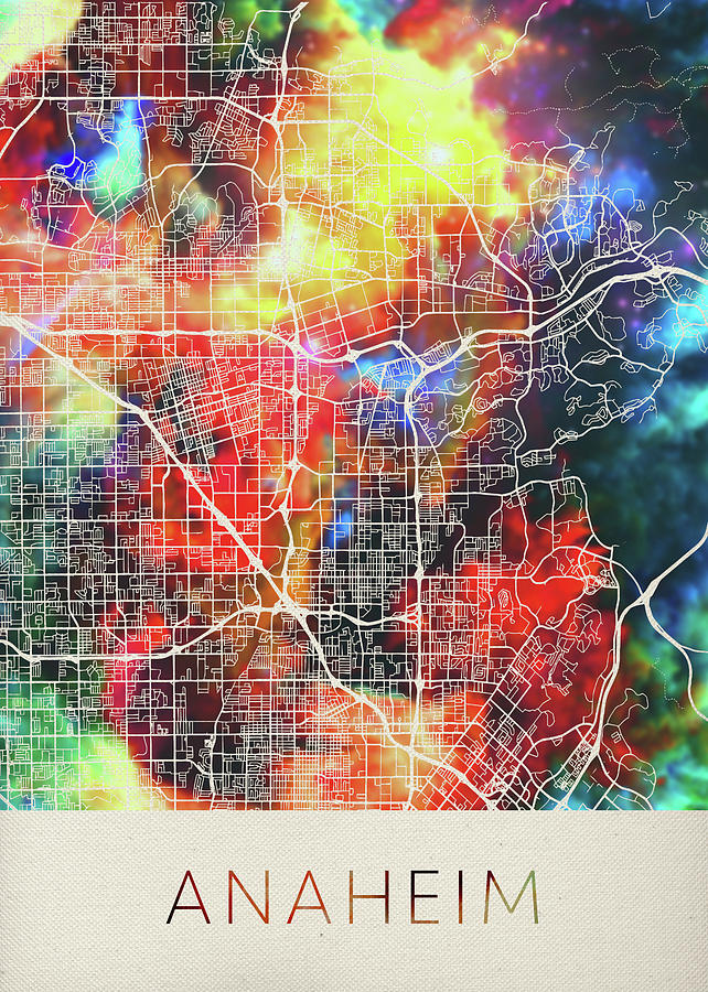 Anaheim Mixed Media - Anaheim California Watercolor City Street Map by Design Turnpike