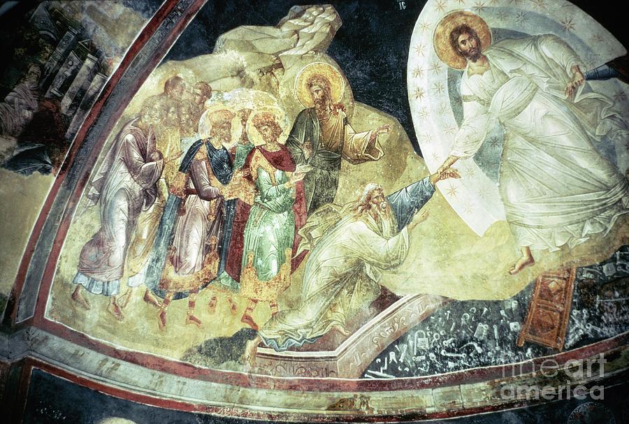 Byzantine Painting - Anastasis In The Parecclesian Apse Vault, 1310-20 by Byzantine