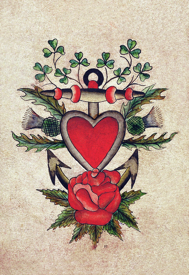 Anchor Heart Rose Tattoo Painting by Clark & Sellers