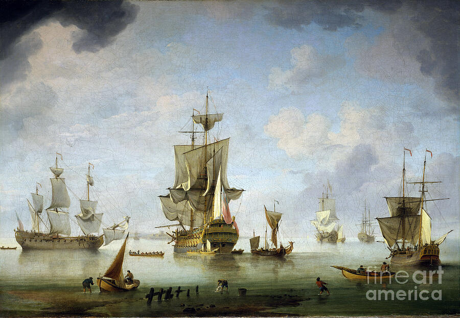 Anchorage Painting - Anchorage In The Solent, A Stretch Of Sea Between The Isle Of Wight And England by Charles Brooking