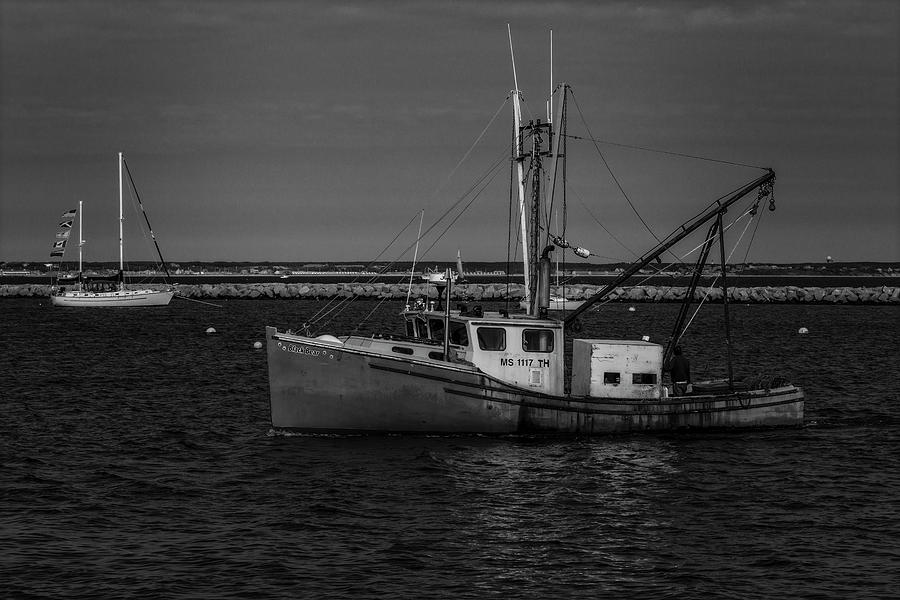 Anchored Fishing Troller BW Photograph by Susan Candelario