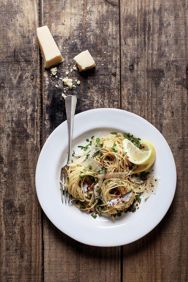 Anchovy, Garlic And Chilli Linguine With Parmesan Photograph by Great Stock!