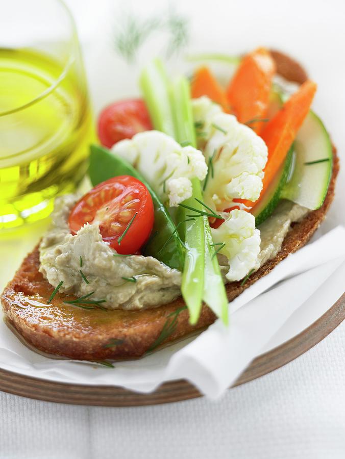 Anchoyade And Vegetables On Toast Photograph by Roulier-turiot