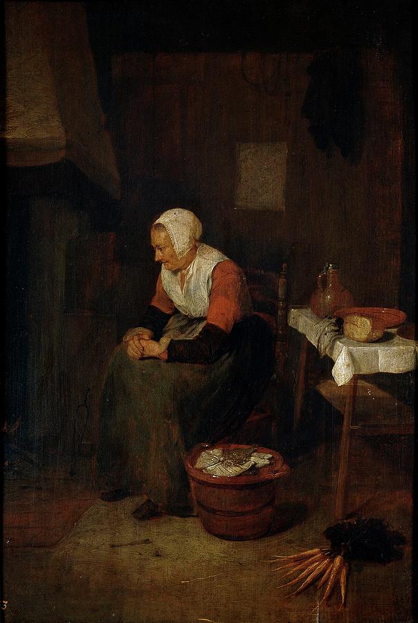 'Anciana junto a una chimenea', 1660-1664, Dutch School, Oil ...