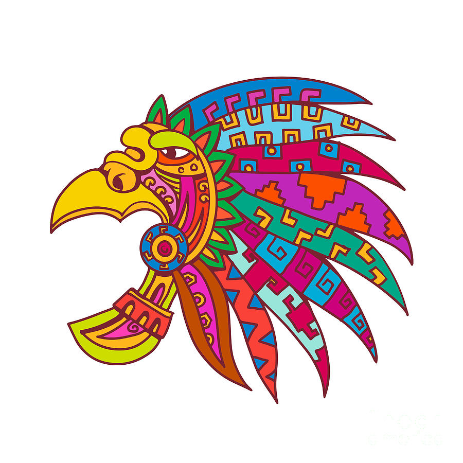 Ancient Aztec Headdress Drawing Color Digital Art by Aloysius ...