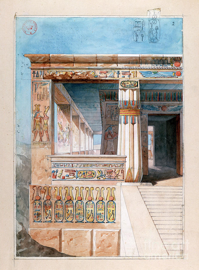 Ancient Egyptian Temple, 19th Century Drawing by Print Collector