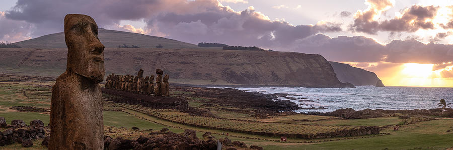 Ancient Gaze, Stone Statues On Easter Island. Photograph by Xiawenbin